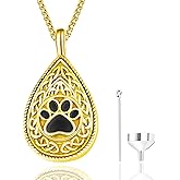Zhi Kexin Urn Necklace for Dog Ashes Sterling Silver 18K Gold Plated Pet Paw Print Cremation Keepsake Pendant Celtic Knot Teardrop Memorial Jewelry Gifts for Women Men