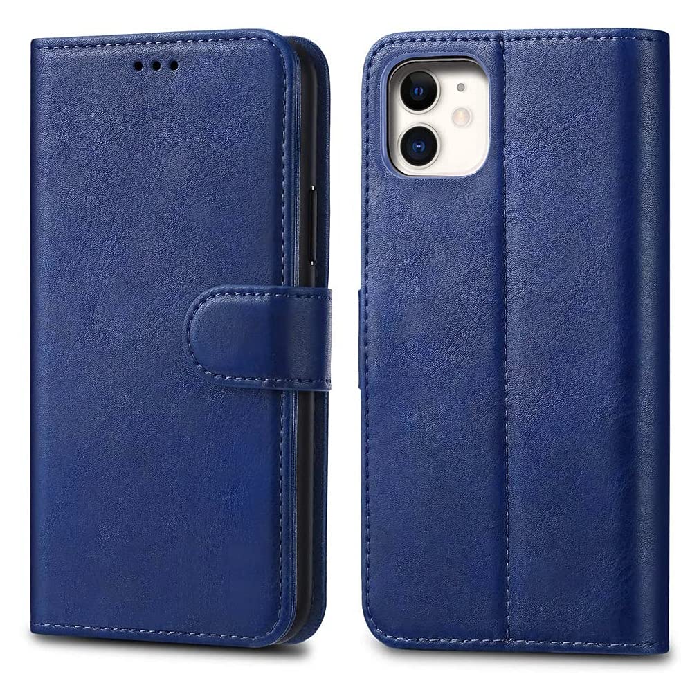 iPhone 11 Leather Case - Premium Wallet Case Leather Flip Cover For Apple iPhone 11 6.1" A2221 [Card Holder] [Magnetic Closure] (Blue)