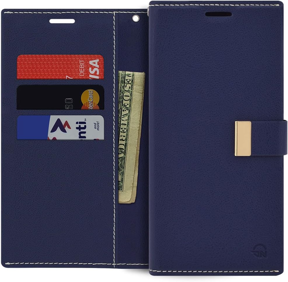 Qoosan LG V40 ThinQ Wallet Case, Premium PU Leather Folding Flip Cover with Card Holder Kickstand Magnetic Closure Shockproof Protective Folio Phone Case, Navy Blue