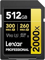 Lexar Professional 2000x 512GB SDXC UHS-II Card Read 300MB/s Write 260MB/s