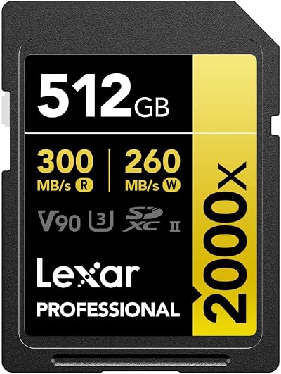 Lexar Professional 2000x 512GB SDXC UHS-II Card Read 300MB/s Write 260MB/s