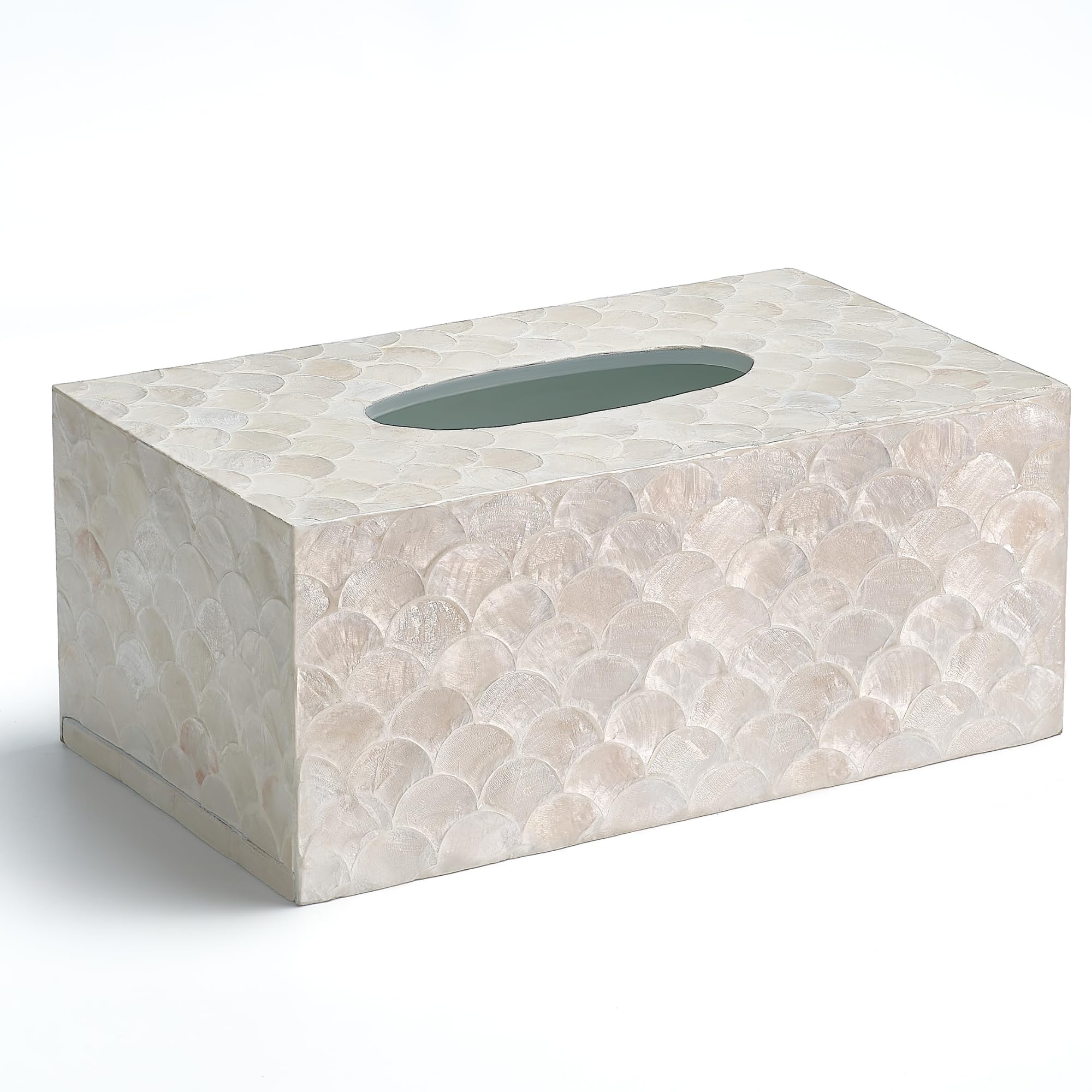 Photo 1 of CHI AN HOME Rectangular Capiz Tissue Box Cover, Decorative Mother of Pearl Inlay Tissue Box Holder for Bedroom, Bathroom, Kitchen, and Office, Rectangle Tissue Box Cover White (10.25” x 5.9” x 4.33”)