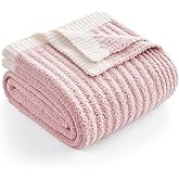 Snuggle Sac Valentines Pink Throw Blanket for Couch, Soft Cozy Ribbed Fluffy Blankets for Women, Warm Microfiber Knit Cute Throws for Girls Daughter Women Gifts for Mom, Pink, 50x60 inches