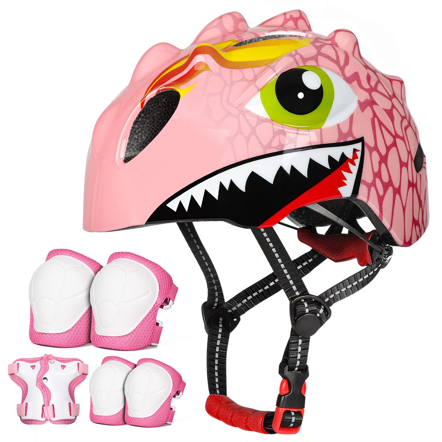 VICTGOAL Kids Bike Helmet with Cute 3D Cartoon Design for Cycling Roller Skating Scooting Lightweight Sports Safety Helmet for Ages 3-8 Boys Girls with Size Adjustable (Pink Set, S: 50-54cm)