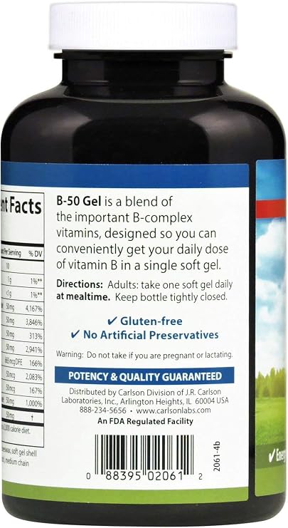 Carlson labs b-50 Gel, vitamin b complex, 100 Soft Gel (088395020612)