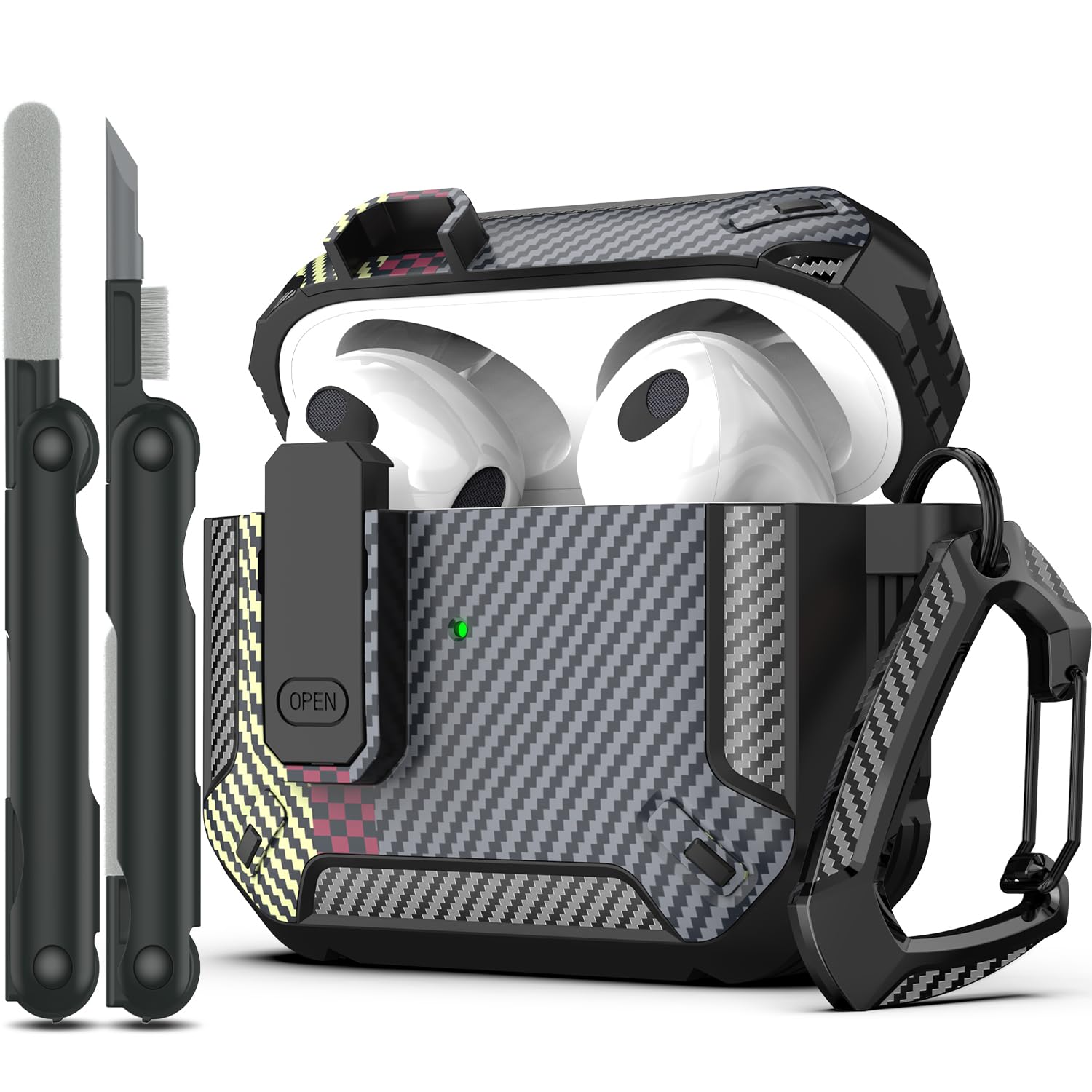 Photo 1 of RFUNGUANGO for Airpods 3rd Generation Case,Compatible with Apple Airpods 3rd Generation 2021, LED Front Light Visible (Cleaning Kit Included)-Carbon Fiber Ash