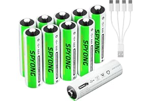 SPYONG 10-Pack AAA Batteries 1.5V USB Rechargeable Batteries AAA, 1200mWh Lithium Ion Rechargeable Battery, Over 1500 Cycles, 4-in-1 USB-C Charging Cable 40 Minutes Fast Charging, High Output