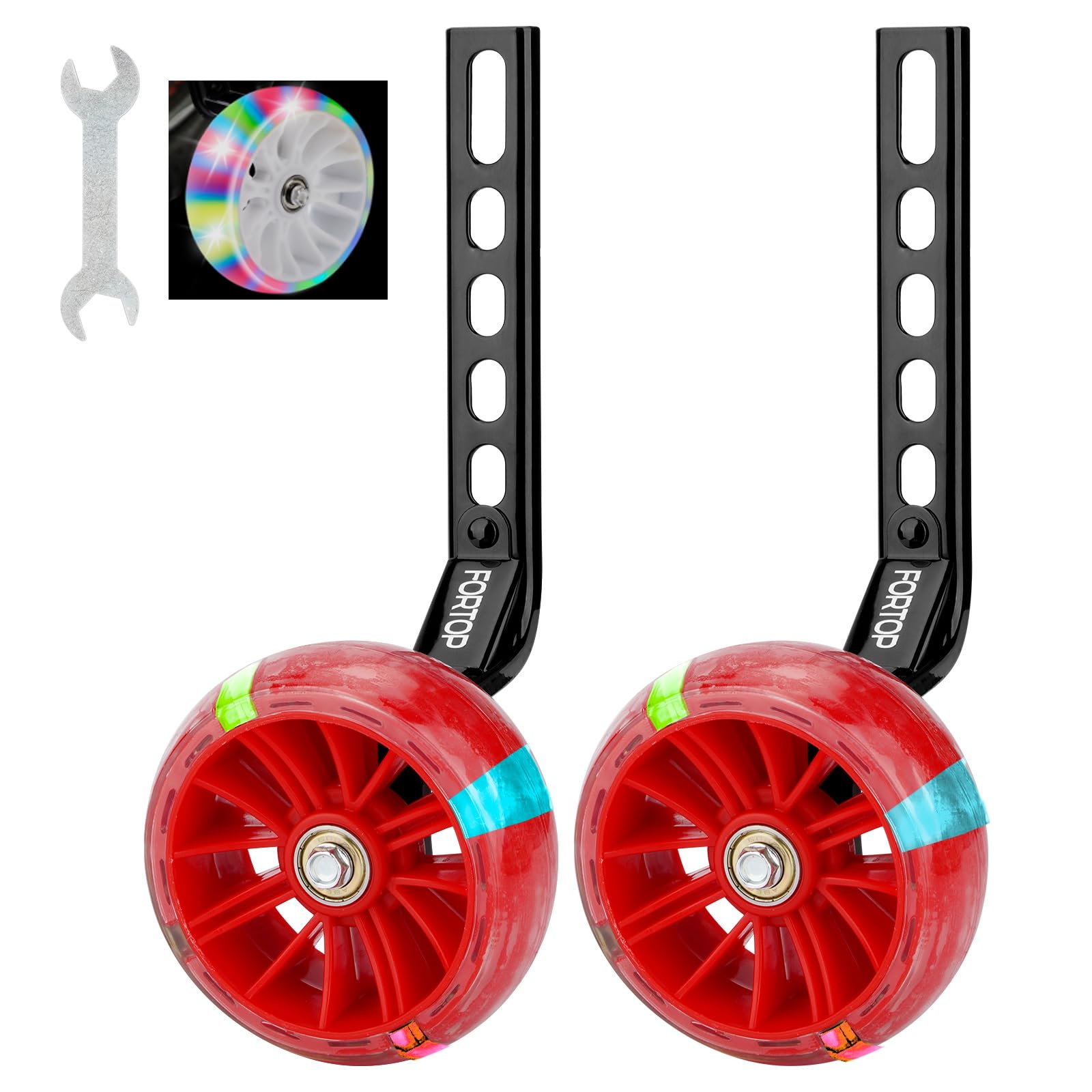 FORTOP Bike Stabilizers Training Wheels, Pair of Heavy Duty Rear with Stabilizers Mounted Kit for Single Speed Bicycle with 12 14 16 18 20 Inch (Heavy Duty Red, 12inch-20inch)