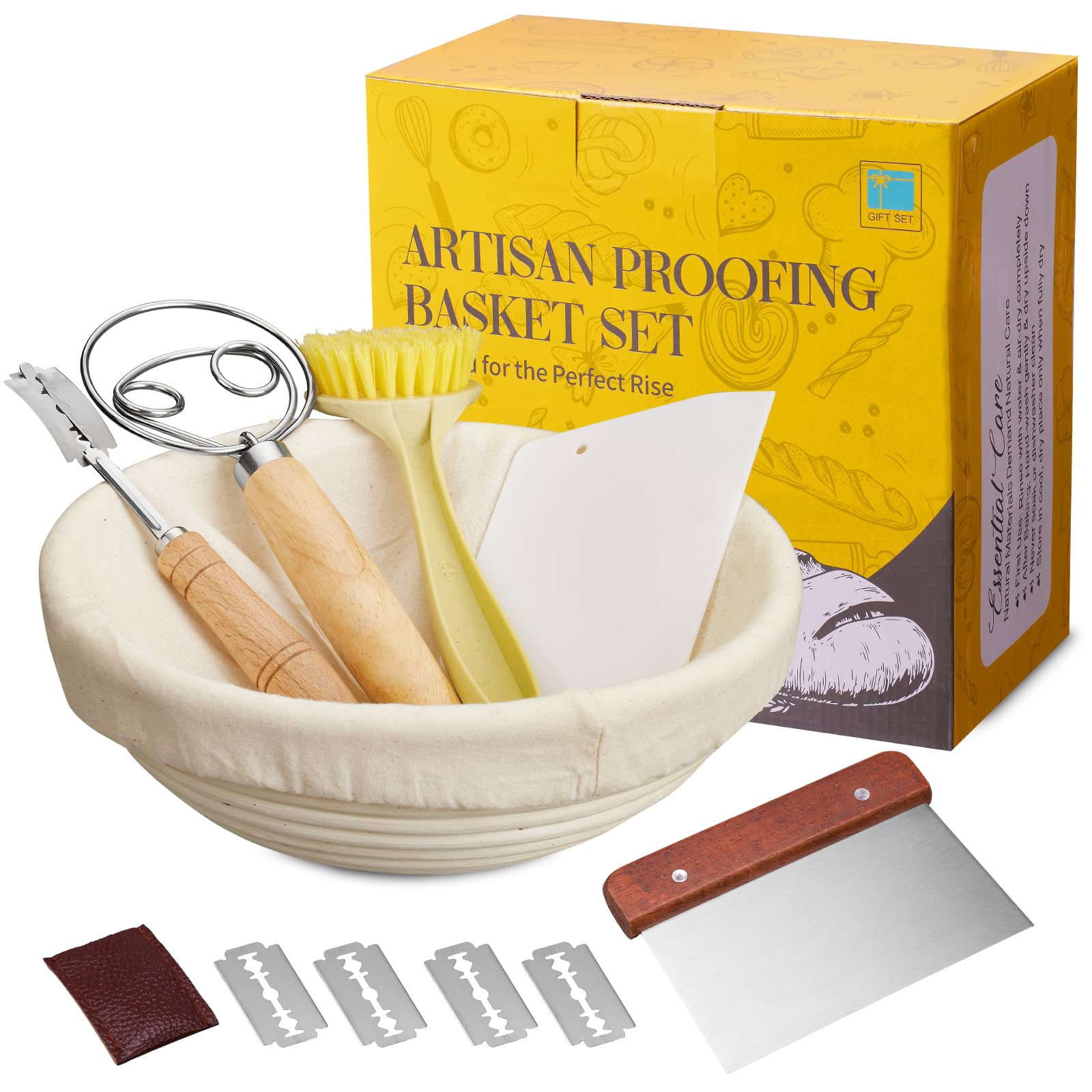 Photo 1 of Dimpola Banneton Bread Proofing Basket Banneton Basket Set Sourdough Proofing Basket Round Proofing Bowls Handmade Rattan Baskets and Liners (Round of 1 Gift Set)