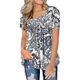 FOLUNSI Women's Plus Size Tunic Tops Casual Floral Blouses Long Sleeve V Neck Henley Shirts M-4XL