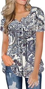 FOLUNSI Women's Plus Size Tunic Tops Casual Floral Blouses Long Sleeve V Neck Henley Shirts M-4XL