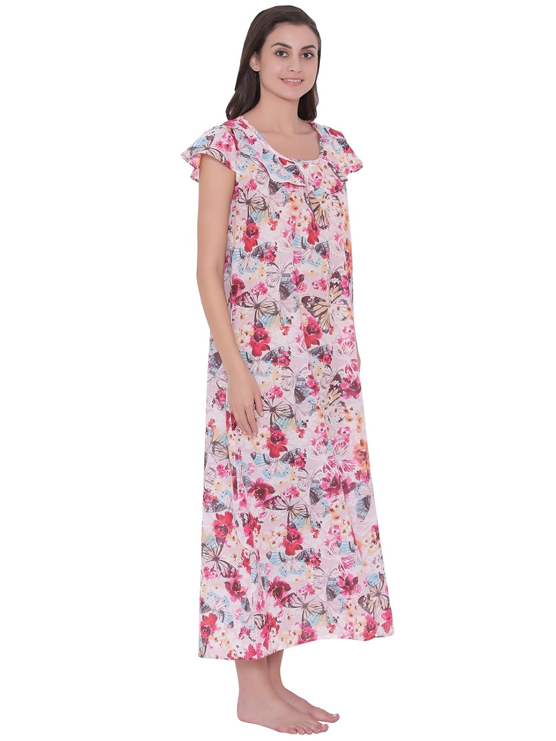 clovia womens cotton rich butterfly print long nighty