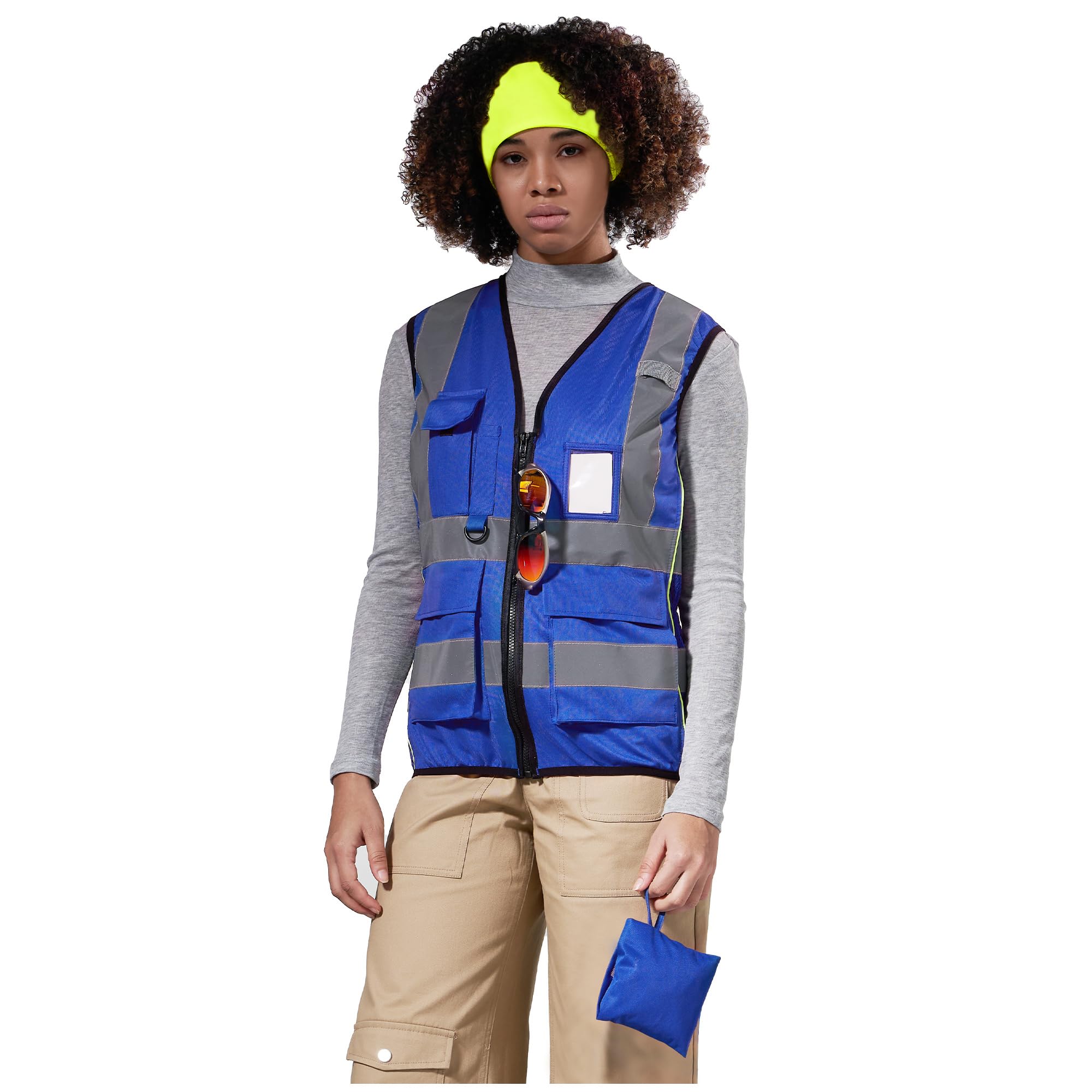 AYKRM XSmall Blue Women Hi Vis Vests XS blue High Visibility Reflective Safety Security Vest with Pockets zipper