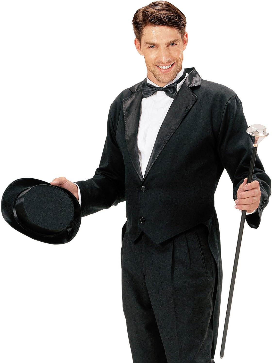 Mens Blk Lined Tailcoat Costume Small for Hardy Hollywood Film Fancy Dress, Black