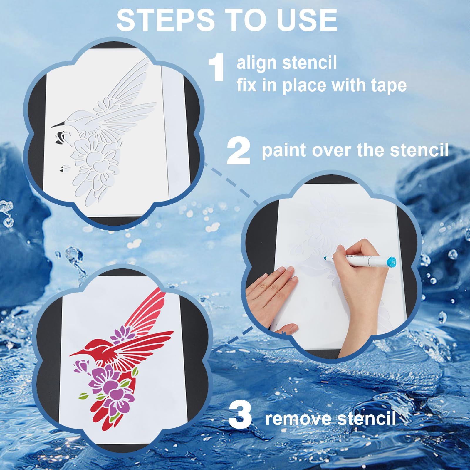 MAYJOYDIY 7 Styles Lightning Stencil 11.8×11.8inch Lightning Bolt Painting Stencil with Paint Brush Reusable Weather Nature Storm Drawing Templates for Wood Canvas Paper Fabric Wall Glass