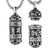 STWTR Tibetan Buddhist Meditation Stainless Steel Pendant Memorial Cremation Ash Pill Container Necklace Men's Ladies Comes with 23.6" Chain