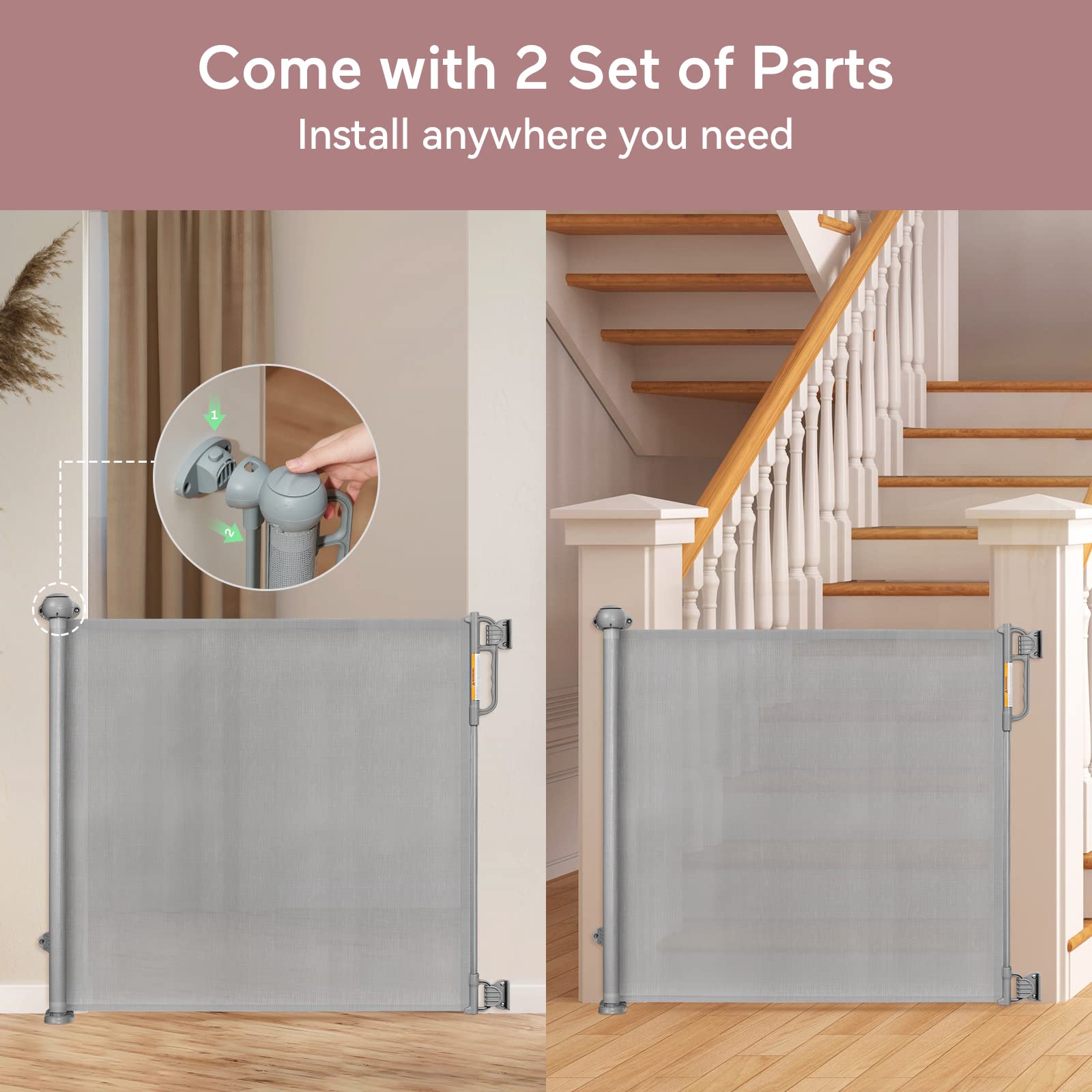 Momcozy Retractable Mesh Baby Gate or Dog Gate, Child Safety Gate for Indoor or Outdoor, 33-inches Tall with up to 55-inches Wide Extension, Avoid Skirting Installation, Grey