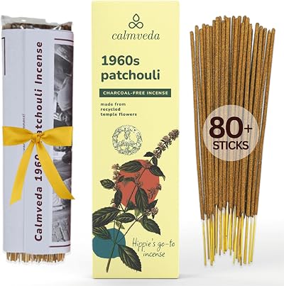 Calmveda Patchouli Incense Sticks 80 Pack Charcoal Free Organic Relaxation