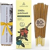CALMVEDA 1960s Patchouli Incense Sticks - 80 Pack, Deep Earthy Minty Aroma | Charcoal-free, Upcycled Flower Powder base, Organic Incense Sticks Non Toxic, Relaxation Patchouli for Calming
