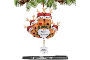 WOSCCOWT Personalized Christmas Ornaments 2023 Family of 2/3/4/5/6 Deer Custom Christmas Ornament with Names Customized Family Ornaments for Christmas Tree Decoration Customized Gifts, Deer Family of 5