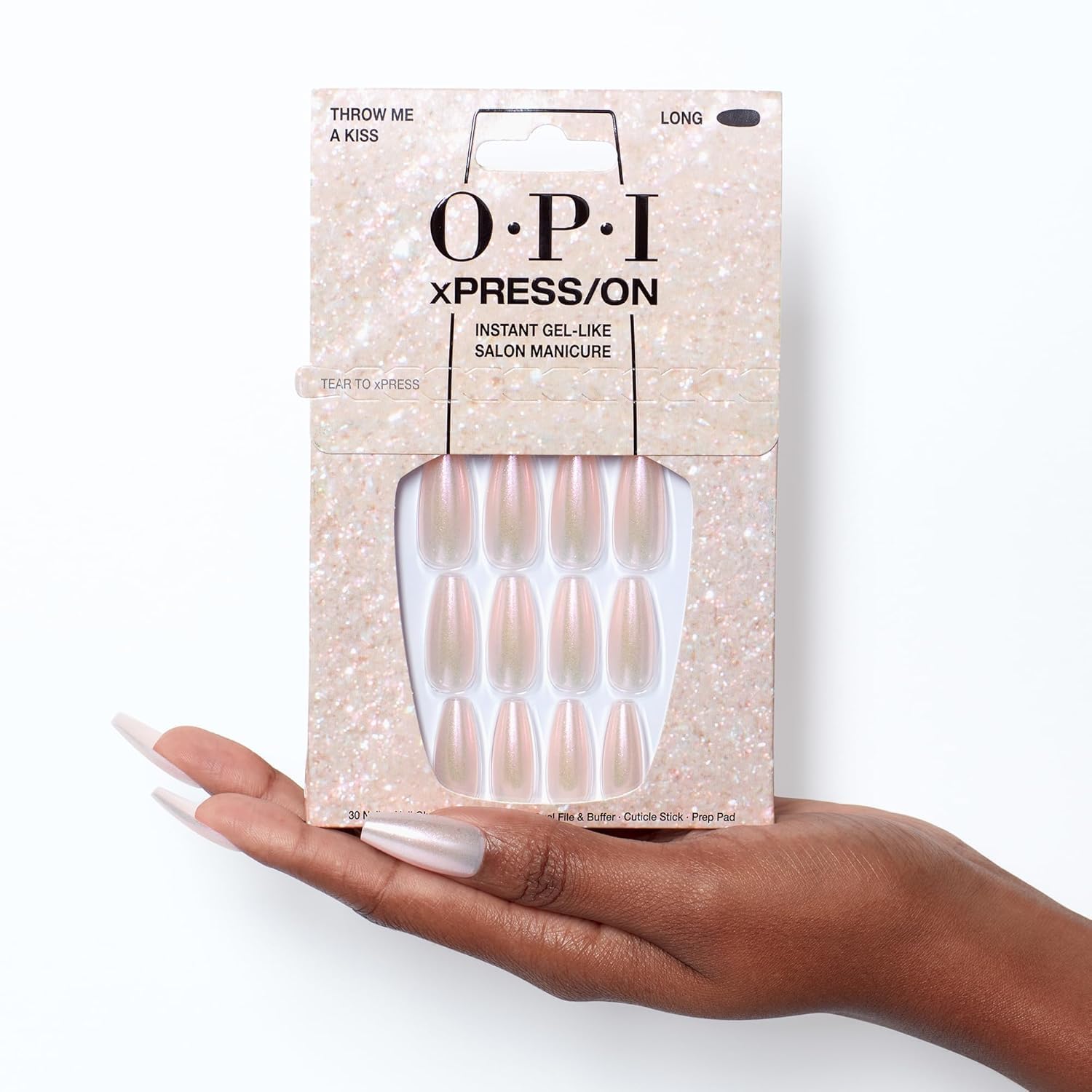 OPI xPRESS/ON Throw Me a Kiss | Soft Pink Long Coffin Press On Nails | With Nail Glue | Long Lasting, Reusable, Non-damaging - Image 5