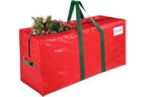 RoomHacks Christmas Tree Storage Bag 7.5 Ft, Durable & Waterproof Xmas Holiday Tree Bag with Handles, Tag Pocket, Artificial Christmas Trees Storage Box, Garland Storage Container Tote, Red