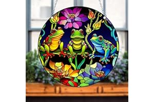 WOHAHA Three Frogs Stained Acrylic Window Hanging Panels Indoor Outdoor Round Windows Hanger Kitchen Bedroom Garden Wall Art Decor Gifts for Women Mom Grandma Teacher