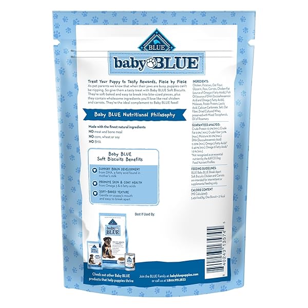 BLUE BUFFALO BABY BLUE SOFT BISCUITS WITH DHA, NATURAL DOG TREATS FOR PUPPIES, GREAT FOR TRAINING, WITH CHICKEN & CARROTS, 8-OZ BAG
