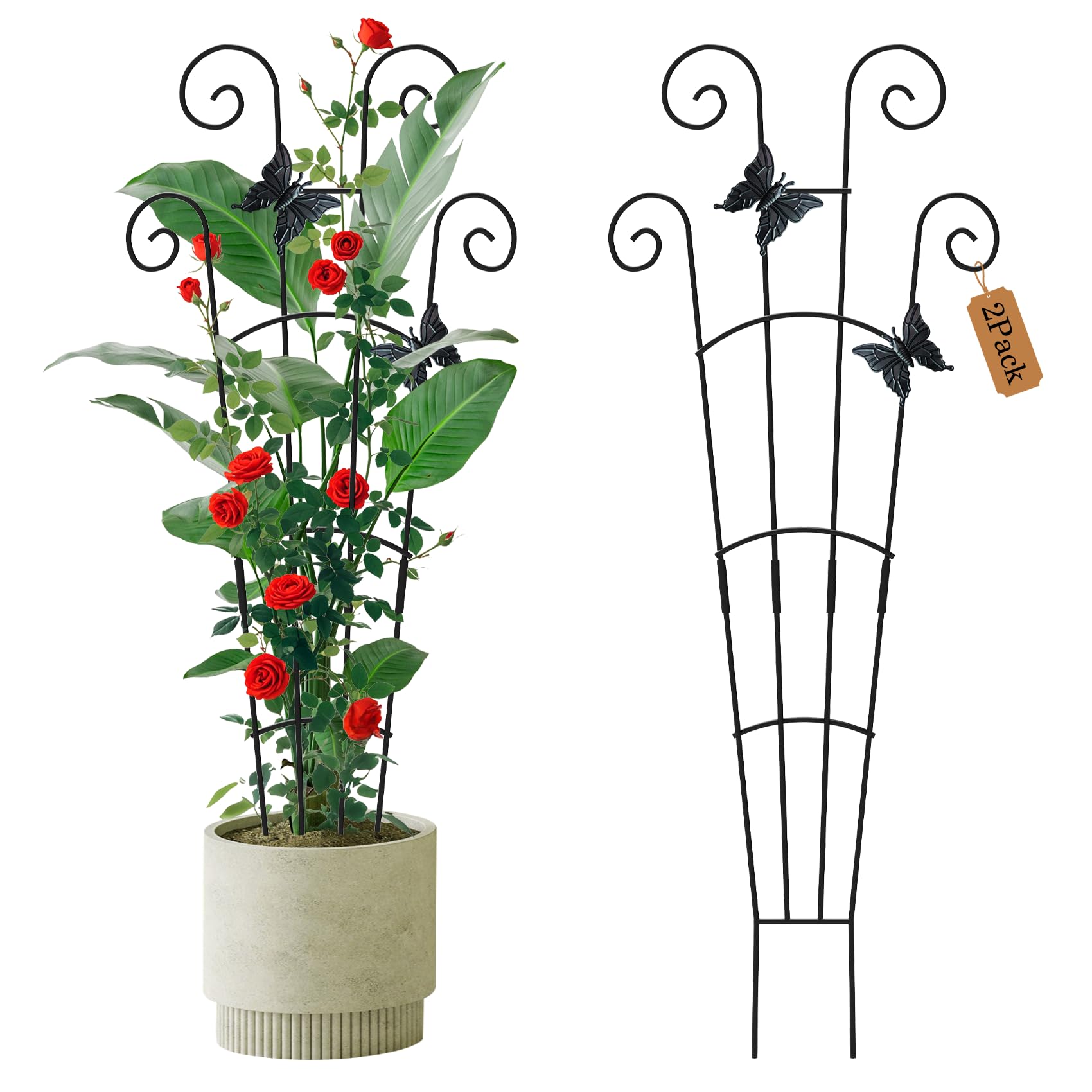 Photo 1 of 2 Pack 30 Inch Taller Plant Trellis for Potted Climbing Plants Indoor,Expandable Metal Garden Trellis for Climbing Plants,Flowers Vine Ivy, Sturdy Houseplant Support for Potted Plants with Ties