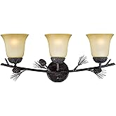 VAXCEL Sierra 3-Light 24 inch Wide Black Walnut Rustic Bathroom Vanity Lighting Fixture, Creme Cognac Glass Shade, Dimmable, 