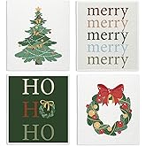 LARTSFRO Christmas Tree Swedish Dishcloths for Kitchen, Swedish Dish Cloths for Christmas, Papaya Reusable Paper Towels, 4 Pack Dish Towels for Kitchen, Reusable Paper Towels Washable