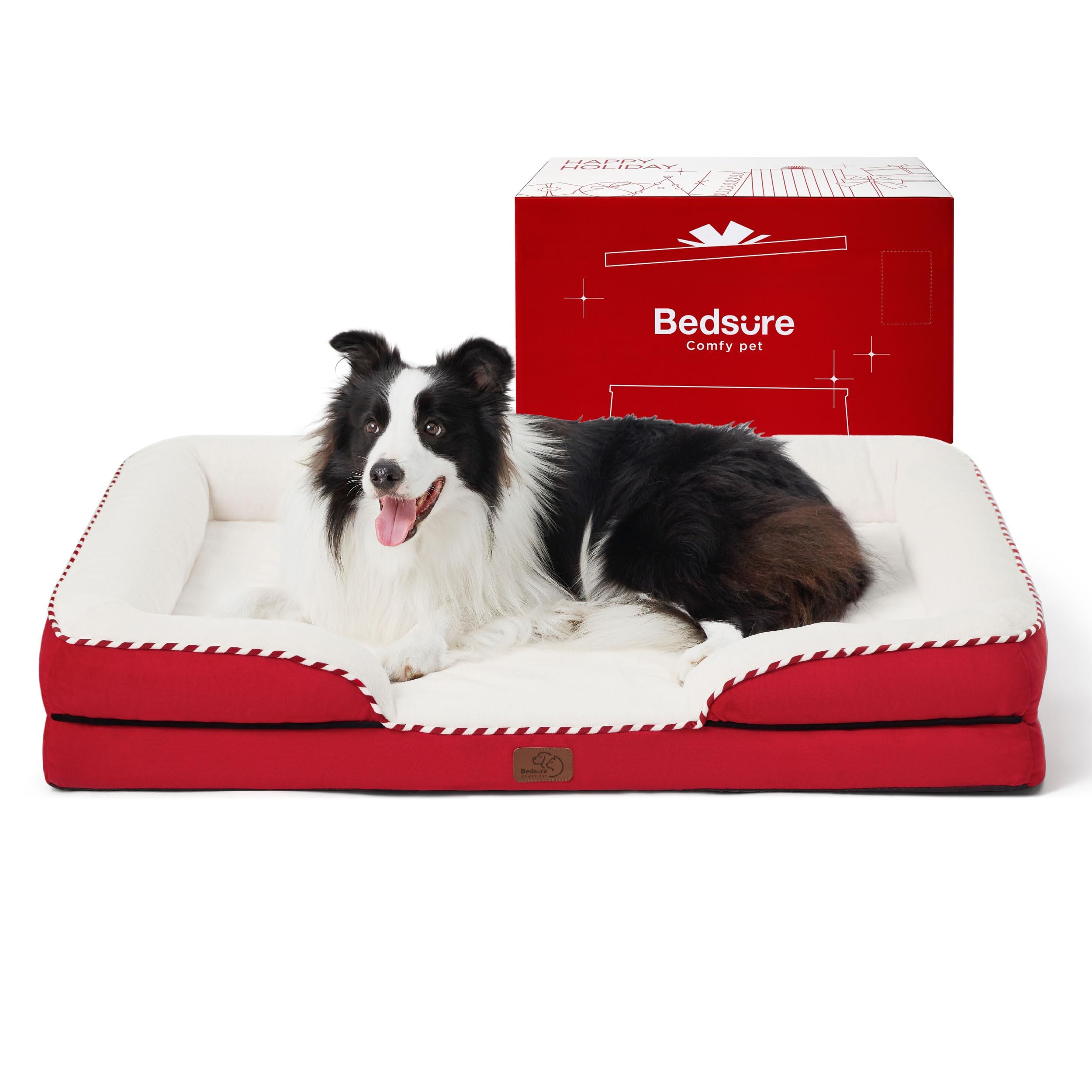 Bedsure Orthopedic Dog Beds Large Sized Dog - Washable Large Dog Cat Bed Waterproof, Comfort Dogs Couch Sofa with Washable Removable Cover, Pet Bed with Nonskid Bottom, Red, 35" Image