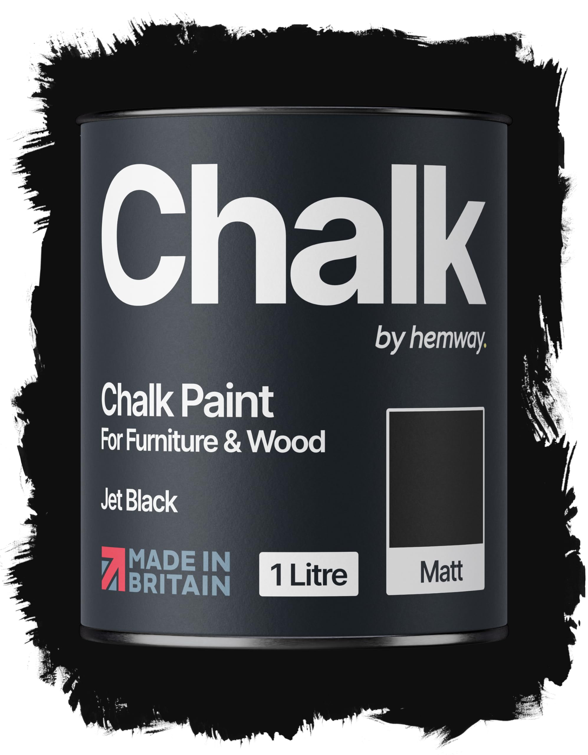 Hemway Chalk Paint Jet Black Furniture Paint 1L, Matt Finish Shabby Chic, Chalk Furniture & Walls, Quick Dry & 1 Coat