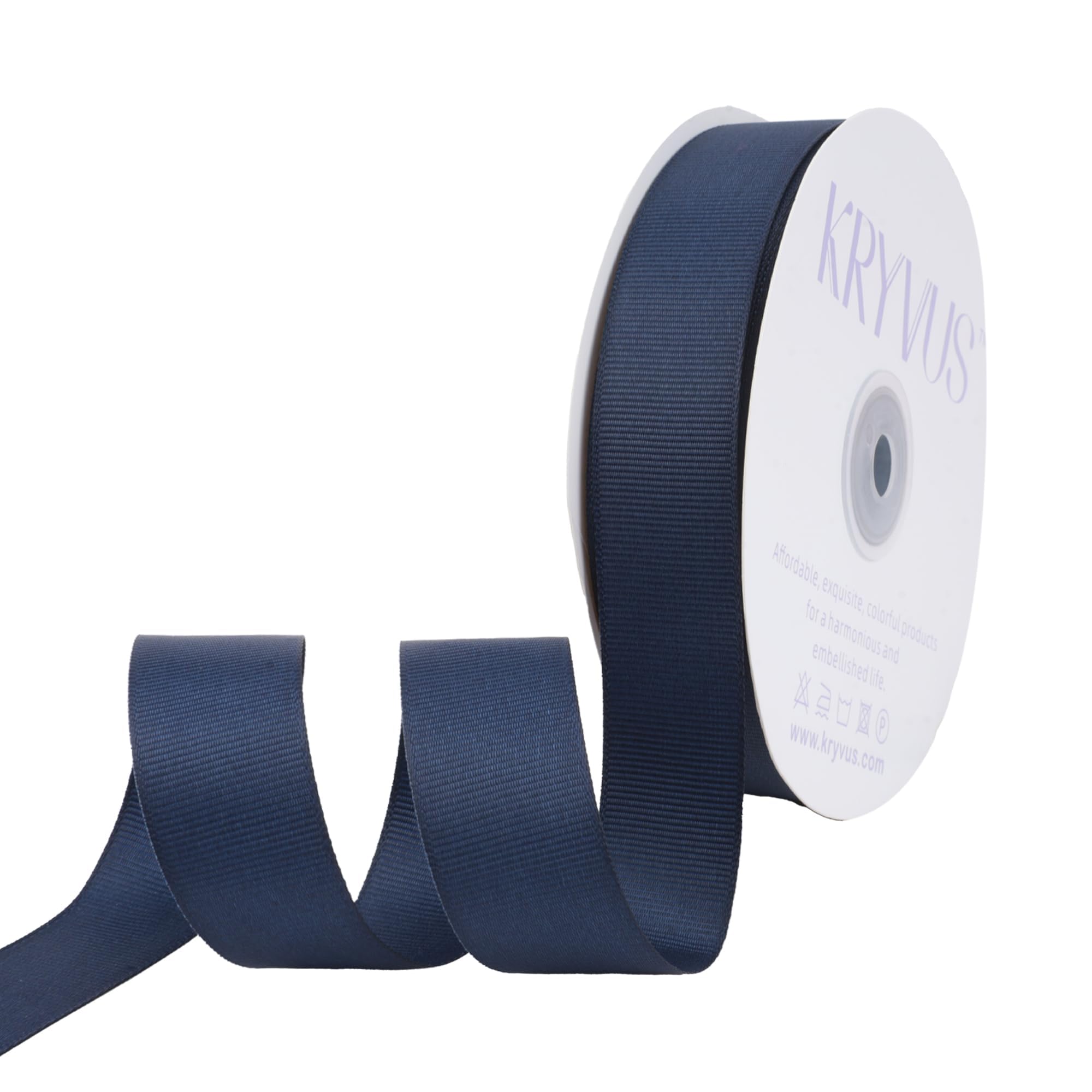 Kryvus Grosgrain Ribbon, Navy Blue Ribbon 25mm x Continuous 45 Metres, Navy Blue Grosgrain Ribbons Perfect for Gift Wrapping, Crafts, Sewing, Wedding Decor, DIY Hair Accessories and More