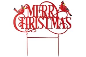 Glitzhome 24" L Metal Merry Christmas Yard Sign with Stake, Xmas Decorative Standing Wall Hanging Decoration for Garden Home Lawn Pathway Walkway