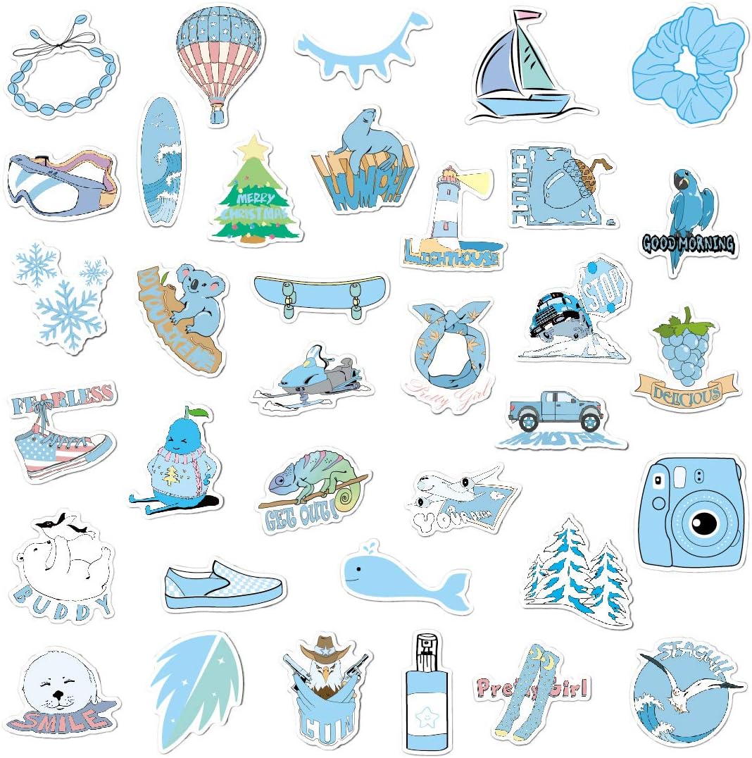New Vsco Stickers for Water Bottles 35 Pcs Cute Waterproof Vinyl Stickers,Aesthetic Stickers for Hydro Flasks, Laptop Stickers for Teen, Girls, boy (Blue)
