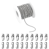 Topacket 33Feet Ball Bead Chain Stainless Steel Dog Tag Chain with Matching Connectors for Jewelry Making Necklace Hanging Bracelets Keychain(2.0mm)