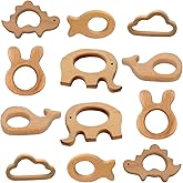 OSTTRPO 12-Pcs Baby Teether Toys,Wooden Teethers for Babies - Wooden Animal Toys, Teething Rings, Toddler Chew Toys，Baby Teething Rings and Wooden Teether Set-Suitable for Children Over 36 Months