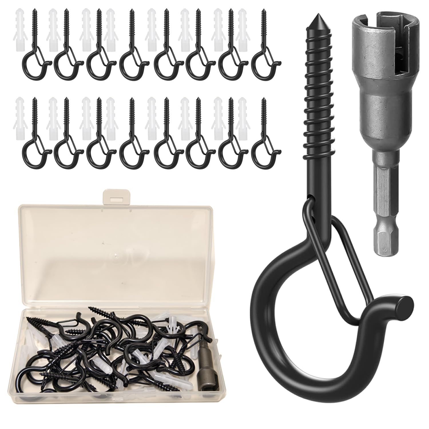 Uni-Fine 20 Pack Screw Hooks Outdoor Hooks for Light Eye Hooks Screw in Cup Hooks Wall Cabinet Ceiling Hooks with Safety Buckles Q-Hanger Hooks for Plants Christmas Light Outdoor String Lights
