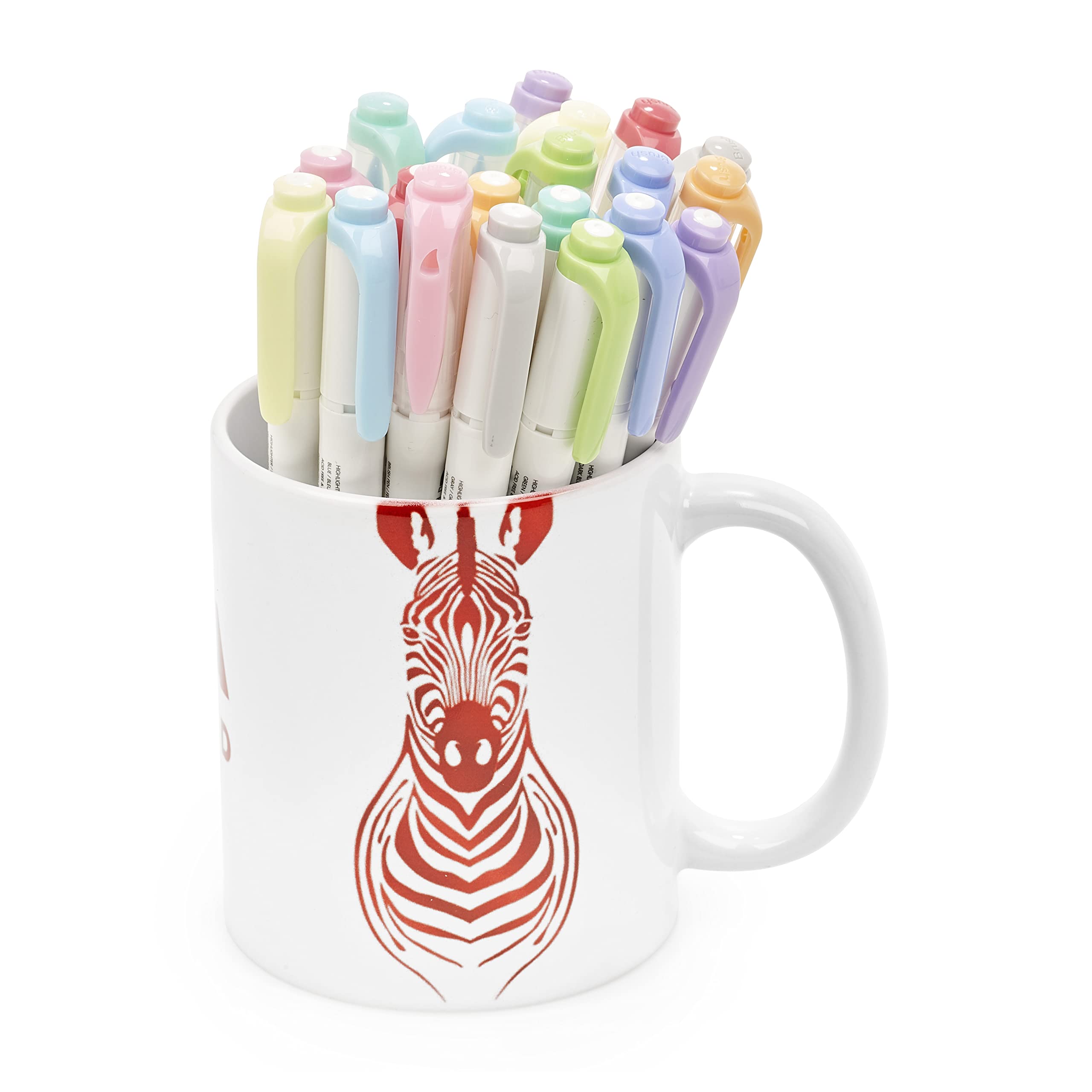 Zebra Pen MILDLINER Dual Tip Brush Pens & Highlighter Pens, Pastel Felt Tip Pens For Adults, Broad & Fine Tip Markers & Highlighters, Double Ended Pens, 5 Pk, Assorted Colours & Mug Set