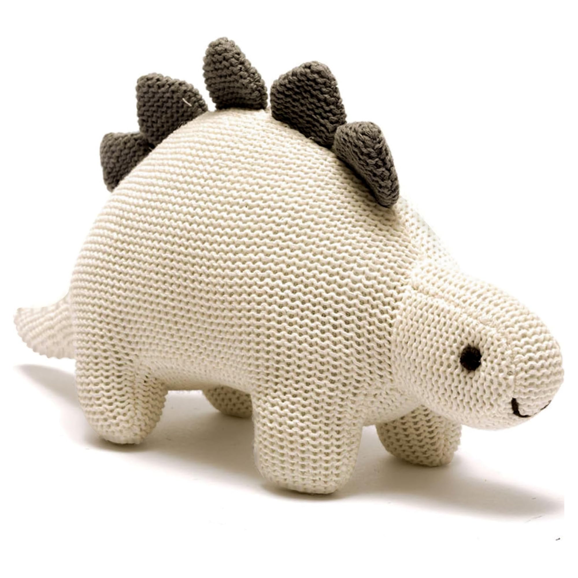 Best Years | Knitted Organic Cotton White Stegosaurus Dinosaur Baby Rattle | Newborn Gift | Baby Safe from Birth | Machine Washable | 11cm x 25cm x 6cm