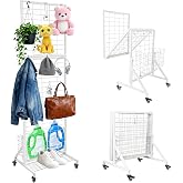 APshouhu Foldable Grid Wall Panels, Gridwall Panels with Folding Baskets, Tool-Free Assembly and Folding, for Storage and Retail Merchandise Display (White)