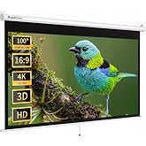 MageScreen 100" 16:9 Manual Projector Screen Pull Down | Wall / Ceiling Mount Retractable Movie Screen with Auto-Lock for Indoor Home Theater Office
