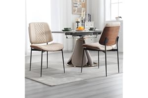 BERYTH Dining Chairs Set of 2, Mid Century Walnut Armless Dining Kitchen Chairs with Metal Legs, PU Leather Bentwood Side Cha