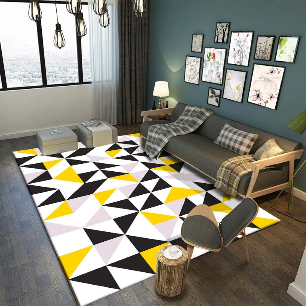 Simmia Home Modern Area Rugs Geometric Triangle Black and White Yellow 5080 for Indoor Floor Living Room Kitchen Bedroom Bathroom Colorful Rugs Soft Fluffy Non-Slip Healthy Carpets
