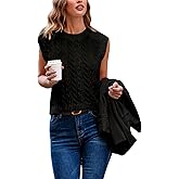 Cupshe Women's Cable Knit Sweater Vest Crew Neck Sleeveless Hollow Out Crop Top Casual Pullover Knitwear