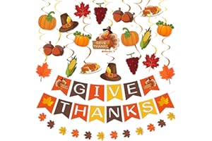 MIUCAT Pre-Assembled Thanksgiving Decorations, 42Pcs Thanksgiving Banner with Hanging Swirls and Maple Leaves Garland for Indoor Home Party Office Classroom Fall Decor