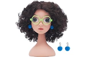 Bigll Mirabel Wig for Girls Encanto Kids Costume Hair with Dress Up Green Glasses Blue Earrings Halloween Cosplay