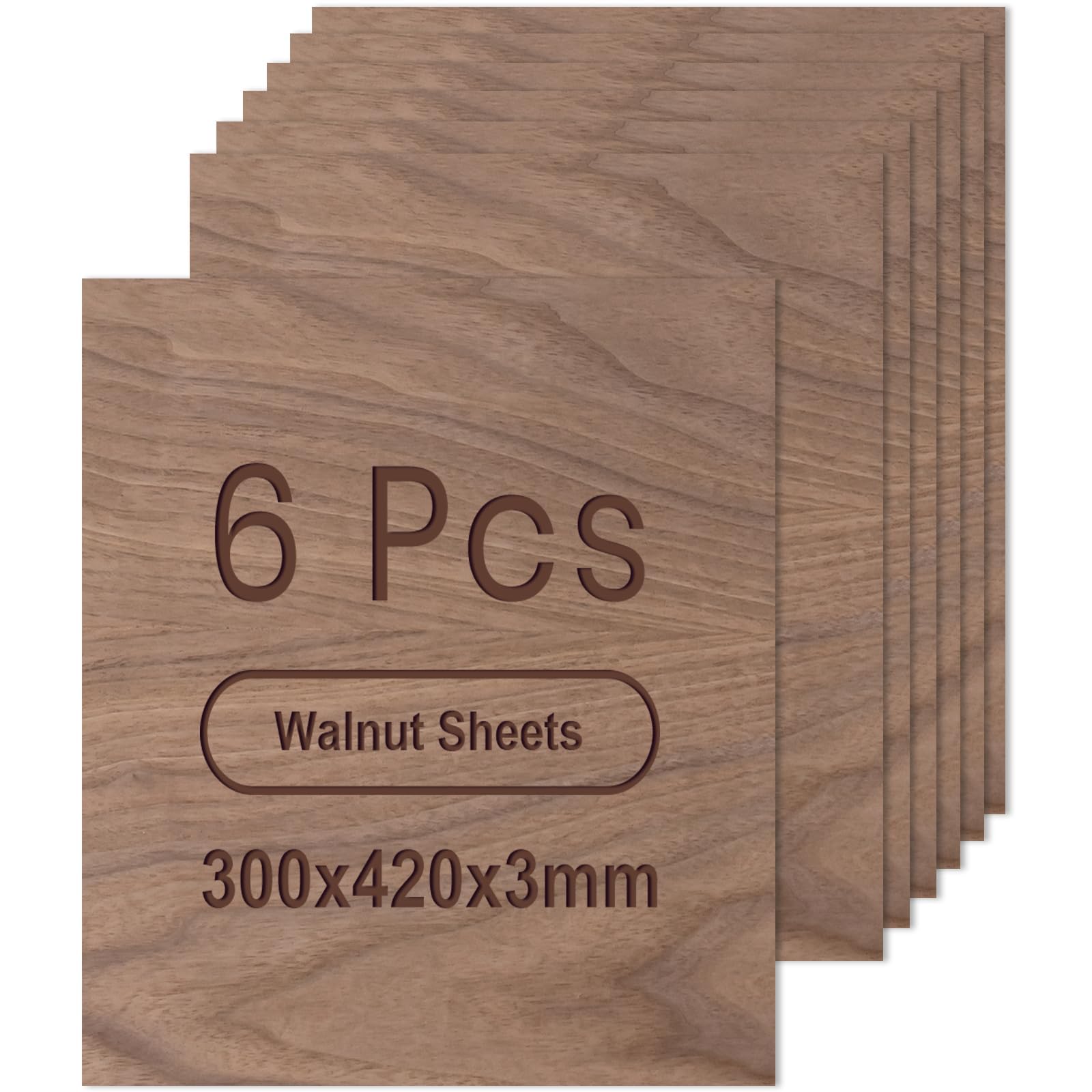 ROWOOD Walnut Plywood Sheets 6PCS 420x300x3mm A3 Laser Engraving Materials Plywood Board for Model Making DIY Wooden Crafts Ideal for Laser Cutting Wood Burning Painting CNC