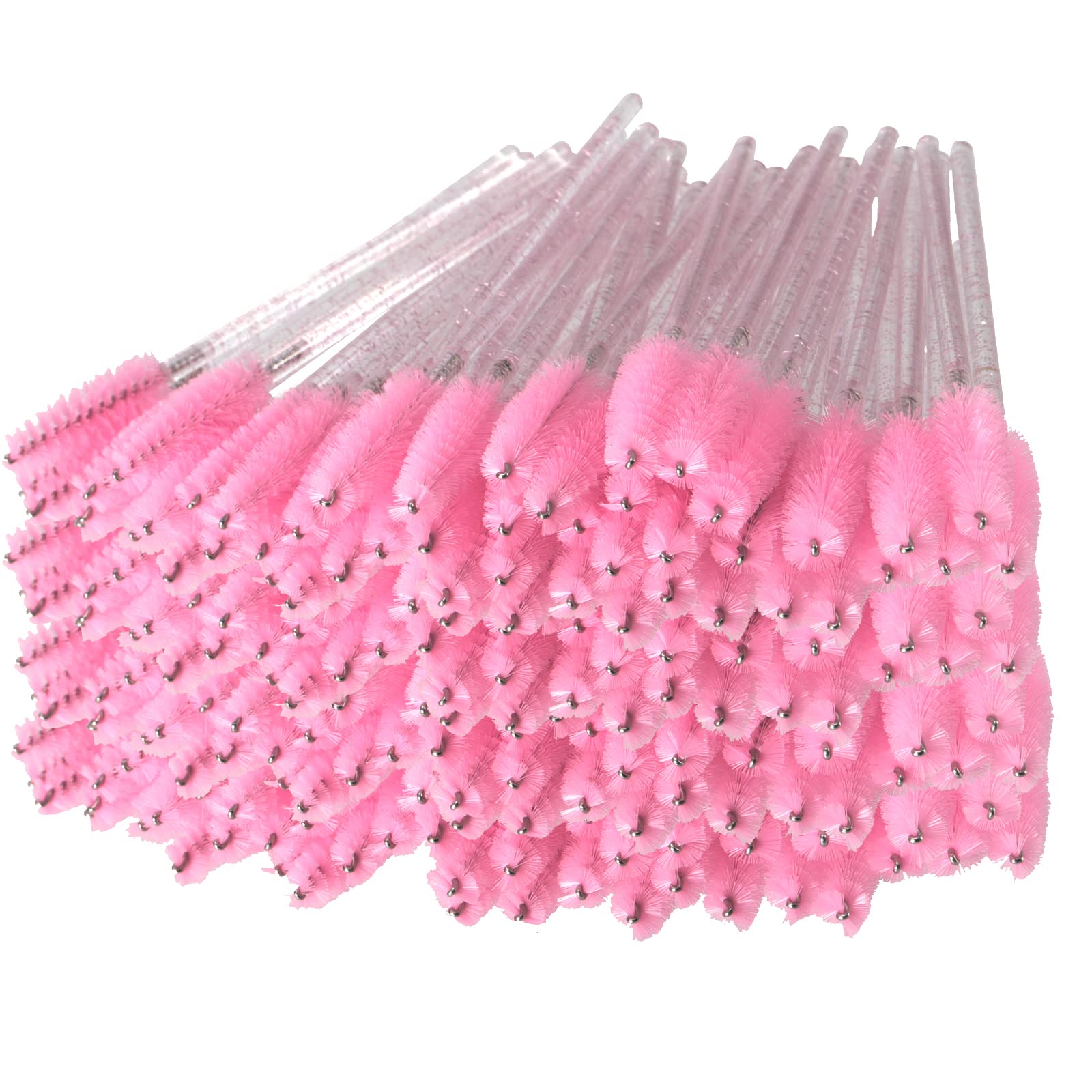 ZEONHEI 200Pcs Disposable Eyelash Brushes, Pink Crystal Mascara Wands, Eyebrow Castor Oil Brush, Eyelash Extension Brush Applicator Cosmetic Makeup Tools for Eyelash Extensions Eyebrows